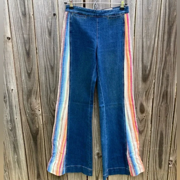 Free people sacred valley blanket flare jeans wide leg 70’s 24 25 26 - Picture 3 of 8